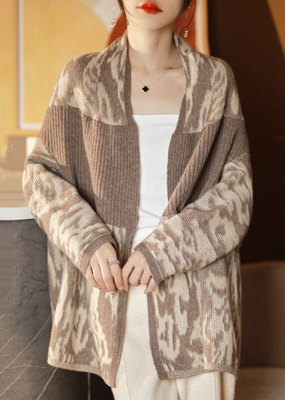 New Camel Pockets Patchwork Wool Knit Cardigan Batwing Sleeve Qa1072