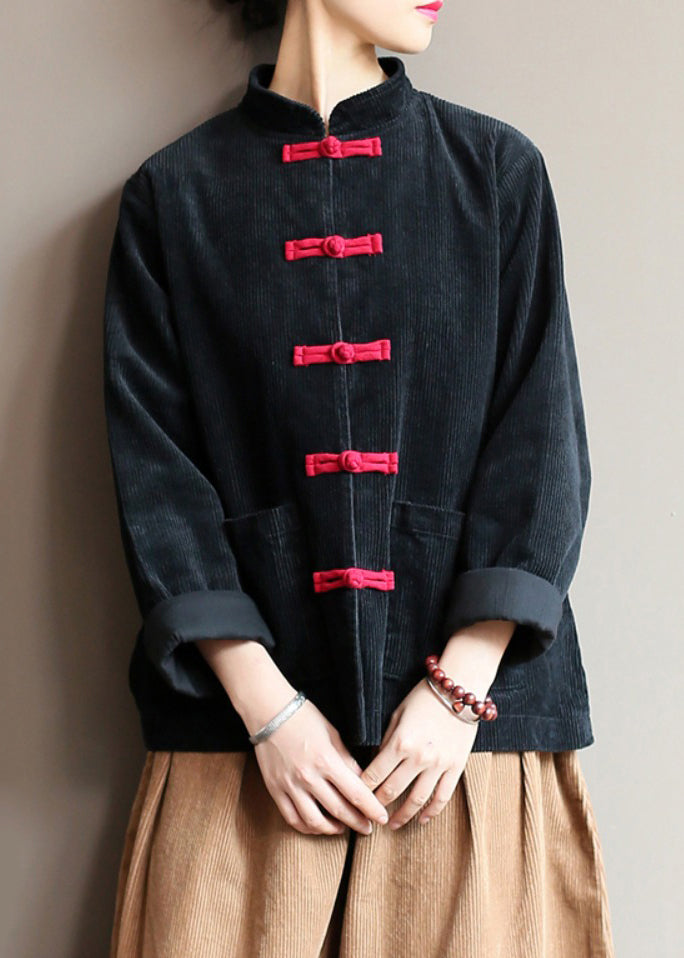 New Caramel Stand Collar Button Pockets Corduroy Coats Fall Qg042