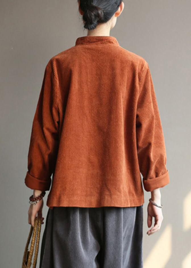 New Caramel Stand Collar Button Pockets Corduroy Coats Fall Qg042