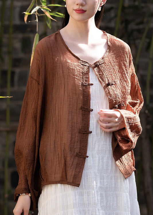 New Chinese Style Coffee Summer Thin Outerwear Cardigan Lk026