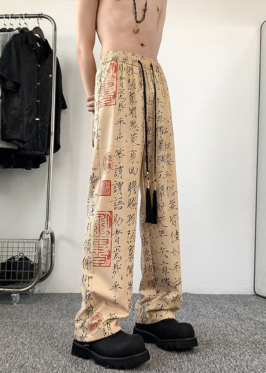 New Chinese Style Printed Ice Silk Wide Leg Pants Summer Yt046