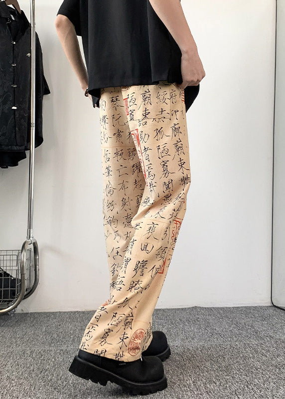 New Chinese Style Printed Ice Silk Wide Leg Pants Summer Yt046