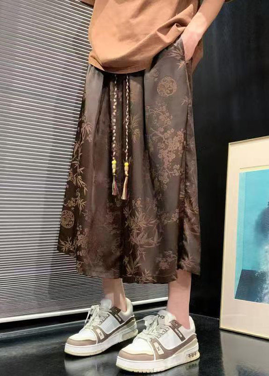 New Chocolate Pockets Print Ice Silk Crop Pants Summer Sa038