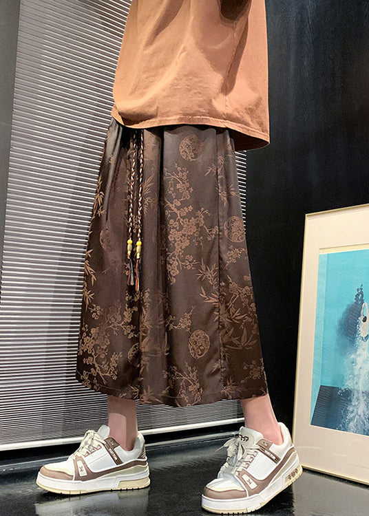 New Chocolate Pockets Print Ice Silk Crop Pants Summer Sa038