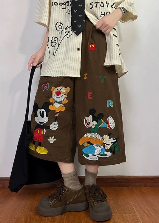 Print Summer New Coffee Pants Denim Crop Cartoon Pockets