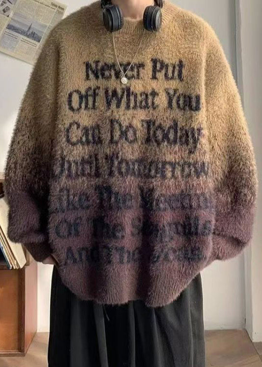 New Coffee Gradient Color Letter Mink Hair Knitted Sweaters Winter Qf059