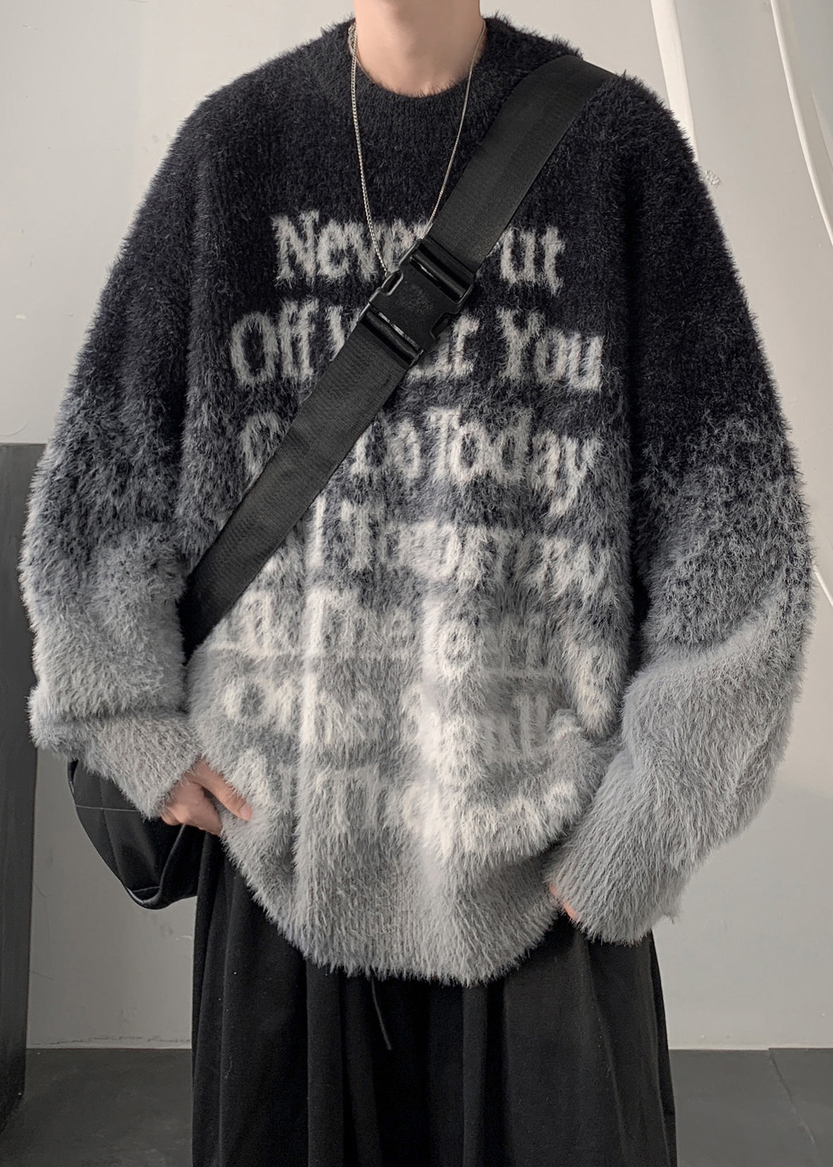 New Coffee Gradient Color Letter Mink Hair Knitted Sweaters Winter Qf059