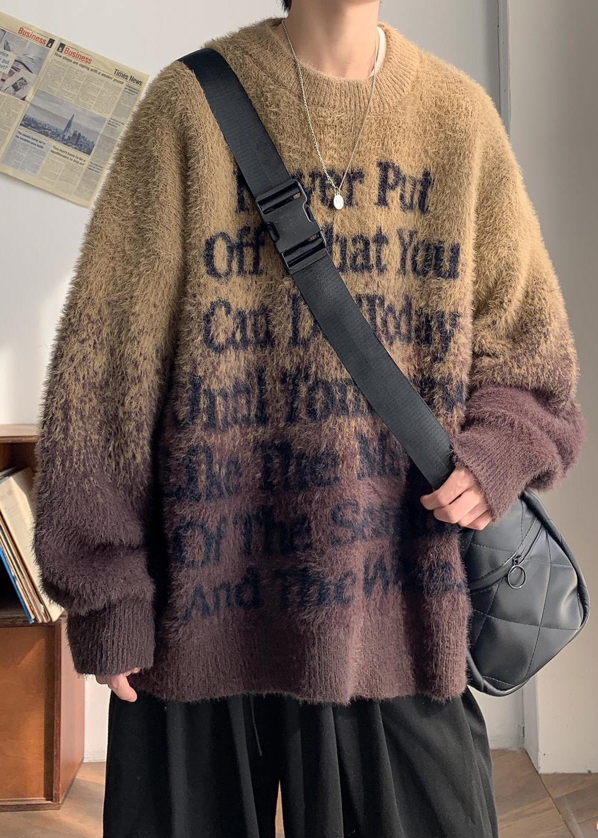 New Coffee Gradient Color Letter Mink Hair Knitted Sweaters Winter Qf059