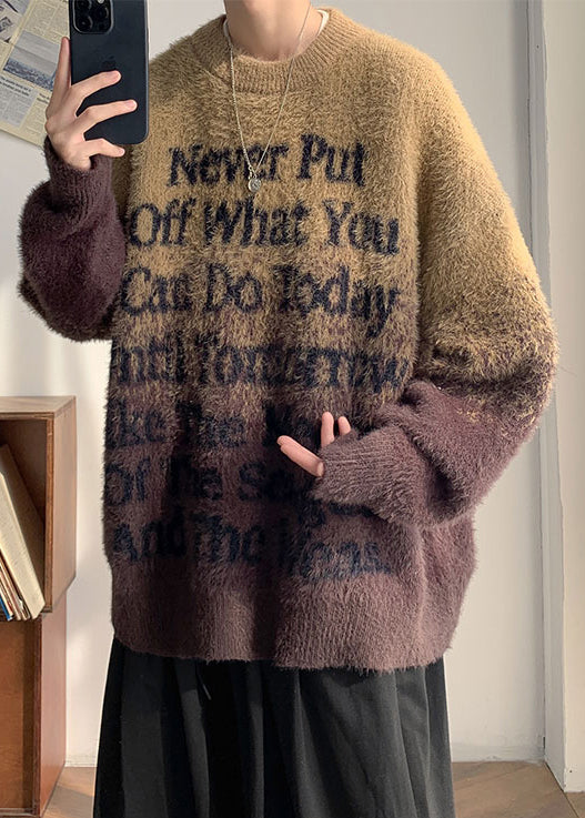 New Coffee Gradient Color Letter Mink Hair Knitted Sweaters Winter Qf059