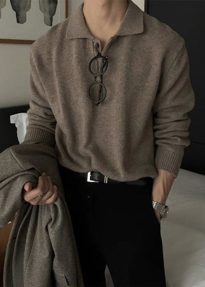 New Coffee Peter Pan Collar Button Knit Sweaters Spring Tk008
