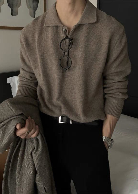 New Coffee Peter Pan Collar Button Knit Sweaters Spring Tk008