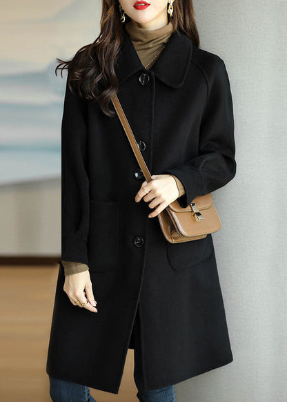 New Coffee Peter Pan Collar Fine Cotton Filled Pockets Woolen Coat Winter Rs027