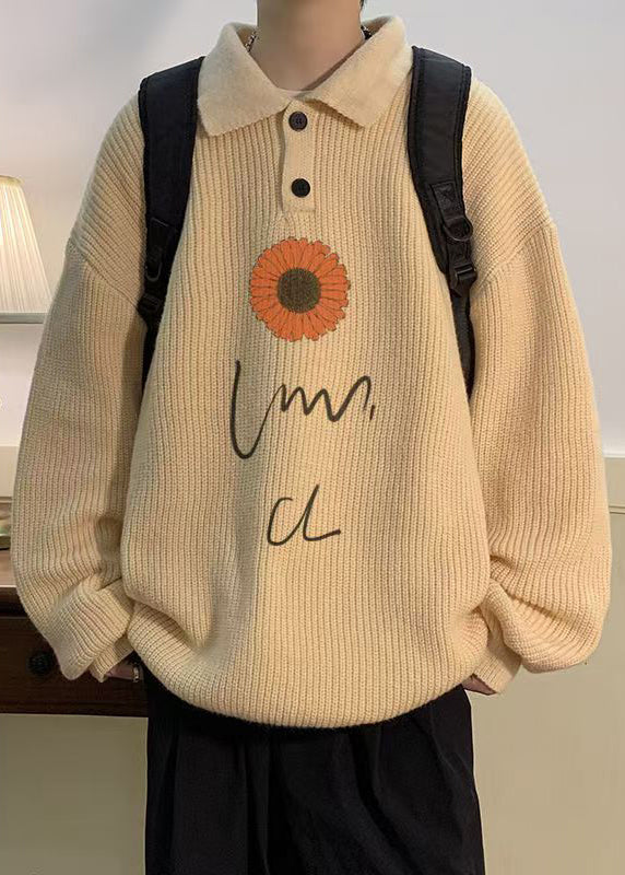 New Coffee Peter Pan Collar Print Knit Sweaters Fall Qh024