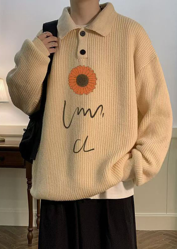New Coffee Peter Pan Collar Print Knit Sweaters Fall Qh024