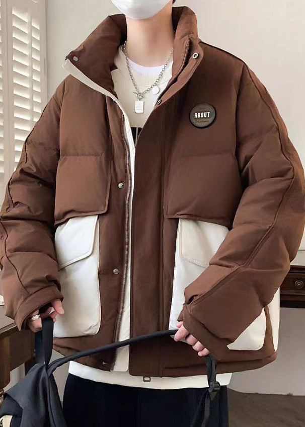 New Coffee Pockets Oversized Patchwork Duck Down Down Coats Winter Rm009