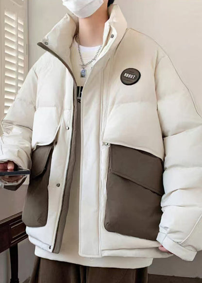 New Coffee Pockets Oversized Patchwork Duck Down Down Coats Winter Rm009