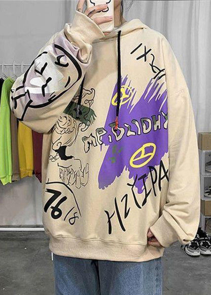 New Dark Gray Hooded Print Cotton Sweatshirt Fall Rp056