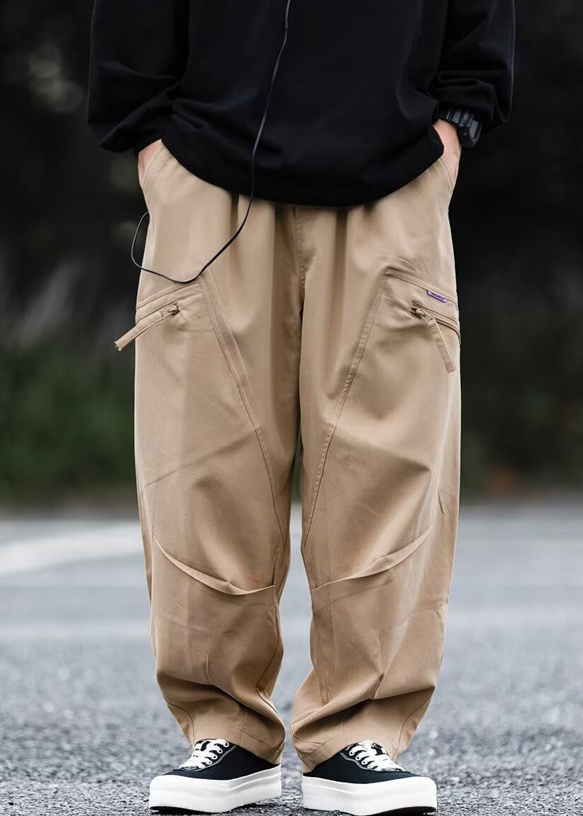 Zip Cotton Pockets Up Spring Dark Pants Gray New