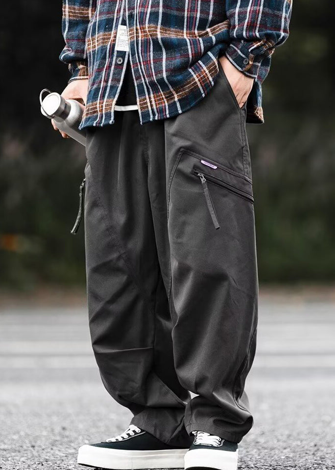 Zip Cotton Pockets Up Spring Dark Pants Gray New
