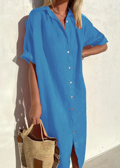 New Dark Grey Peter Pan Collar Button Cotton Blouse Dress Summer Ff030