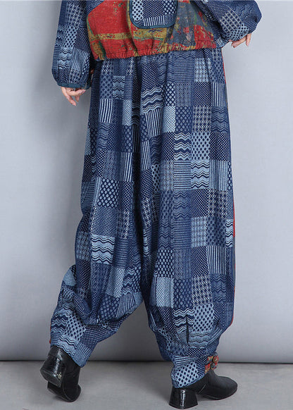 New Denim Blue Embroidered Pockets Cotton Pants Spring As1064