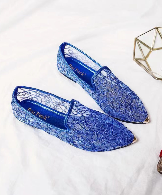 New Blue Breathable Hollow Out Flat Shoes Pointed Toe Xc1052