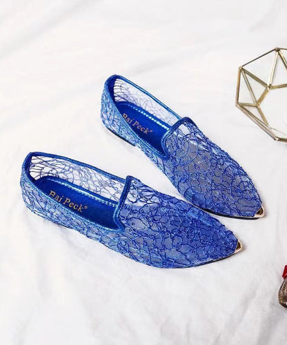New Blue Breathable Hollow Out Flat Shoes Pointed Toe Xc1052