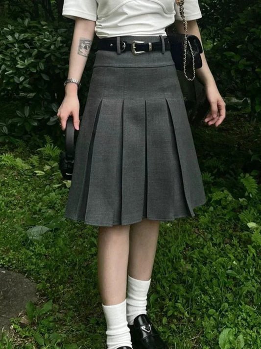 Dressbetty - Waist Preppy Style Pleated Street Loose Skirt