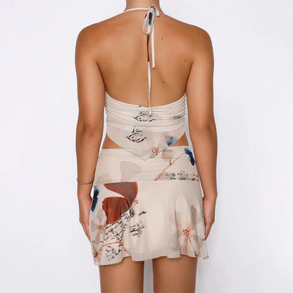 Dressbetty - Deep V-neck Halter Mini Skirt