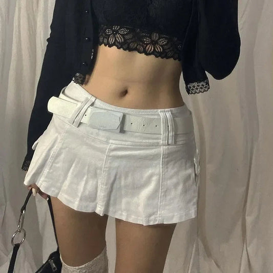 Goth Pastel Micro Mini Low Rise Black Pocket Patchwork A-line Skirt