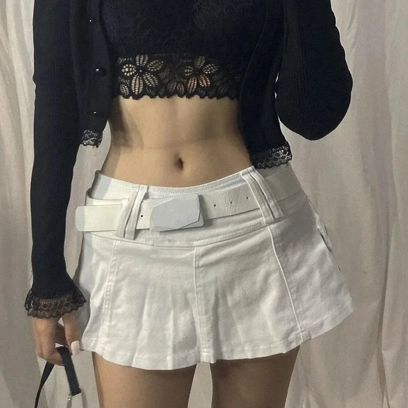 Goth Pastel Micro Mini Low Rise Black Pocket Patchwork A-line Skirt