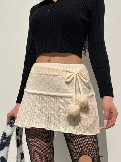 Dressbetty - Knitted Low Waist Preppy Style Skirt