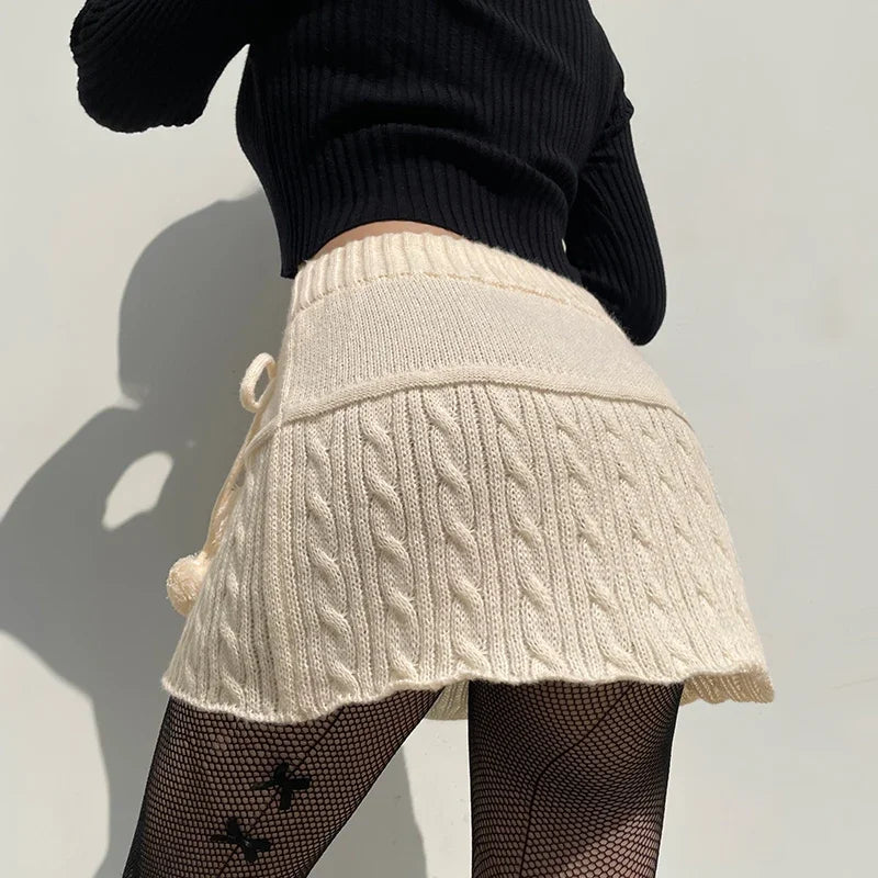 Dressbetty - Knitted Low Waist Preppy Style Skirt