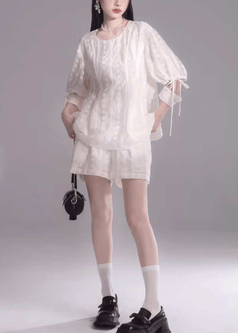 New French Apricot Top and Shorts Two Piece Set Summer Ee1023