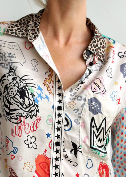 New Green Button Print Patchwork Cotton Blouses Spring Ff103