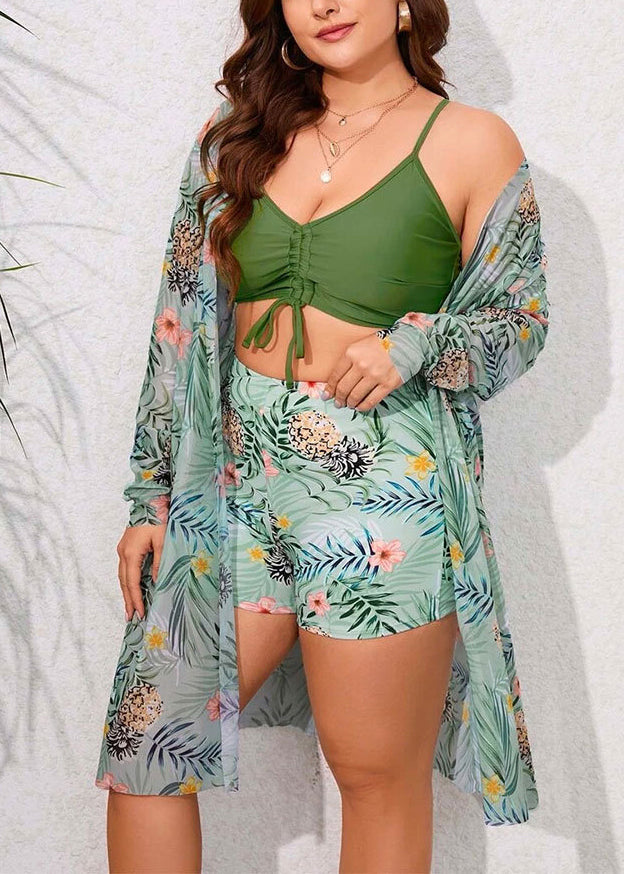 New Green Cardigans Swimwear Three Pieces Set Vc061