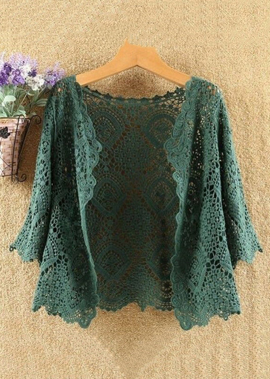 New Green Hollow Out Cotton Knit Cardigans Summer As1056