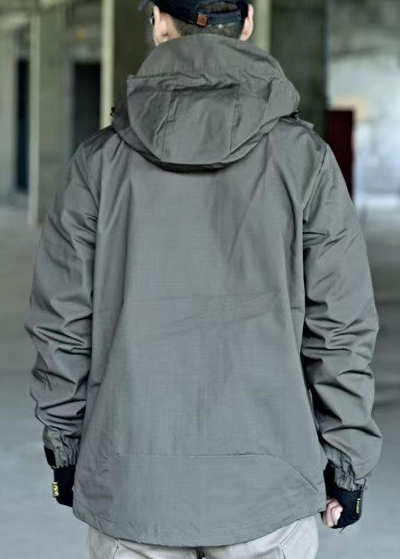 Cotton Spring Hooded Drawstring New Zippered Green Coat