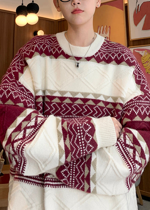 New Green O Neck Cozy Patchwork Knit Sweaters Fall Qh032