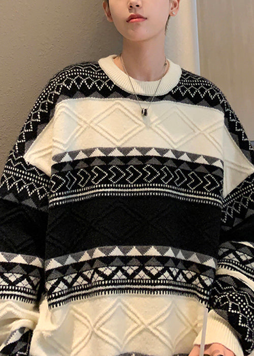 New Green O Neck Cozy Patchwork Knit Sweaters Fall Qh032