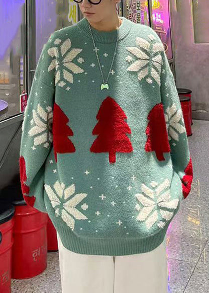 New Green O Neck Cozy Patchwork Knit Sweaters Fall Qh036