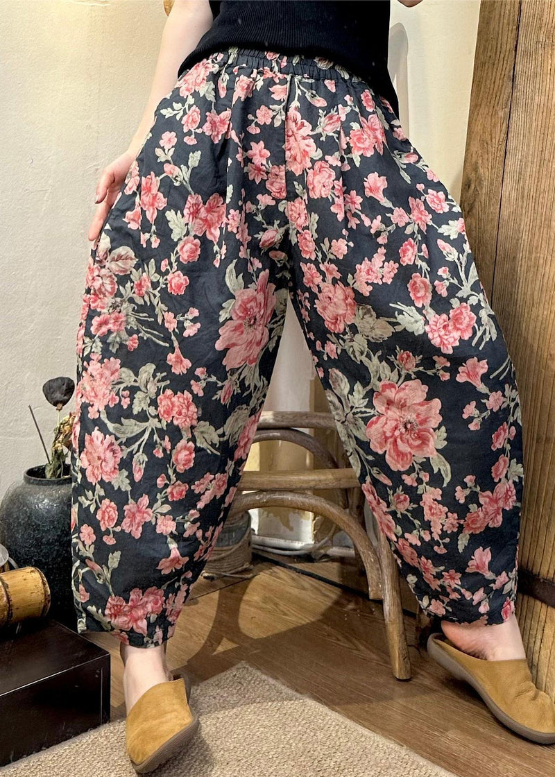 New Green Print Pockets Cotton Crop Pants Summer Jh019