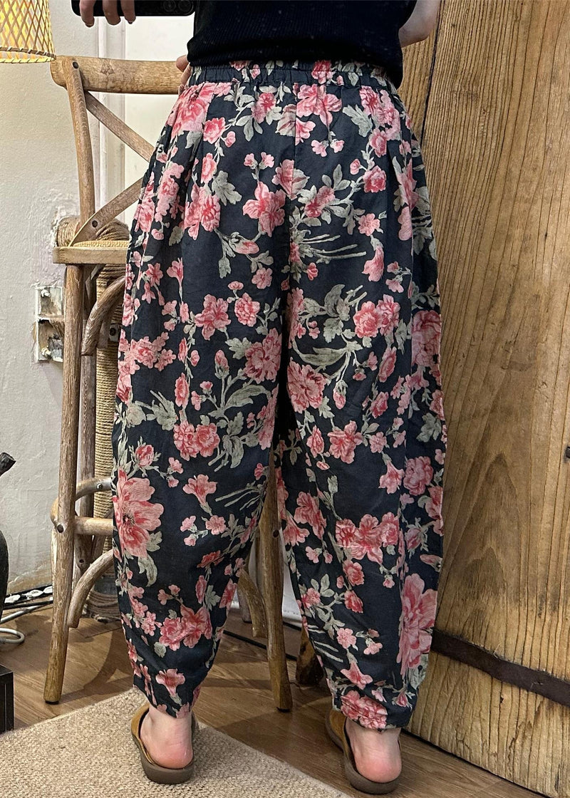 New Green Print Pockets Cotton Crop Pants Summer Jh019