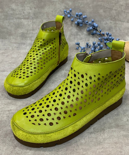 New Green Hollow Out Genuine Leather Shoes for Flats Rt1030
