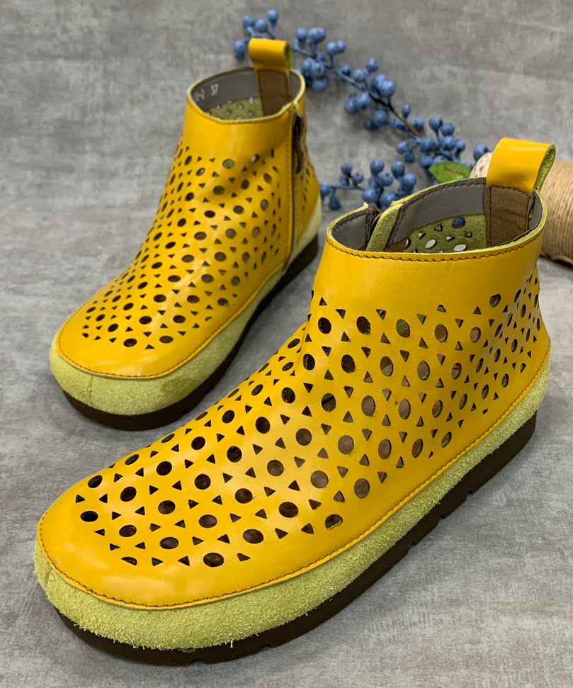 New Green Hollow Out Genuine Leather Shoes for Flats Rt1030
