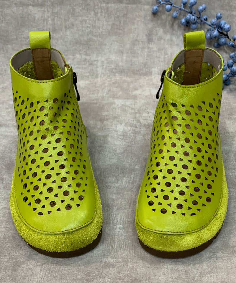 New Green Hollow Out Genuine Leather Shoes for Flats Rt1030