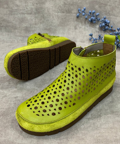 New Green Hollow Out Genuine Leather Shoes for Flats Rt1030