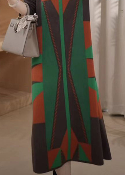 New Green Turtleneck Geometric Knit Sweater Dress Winter Rf043