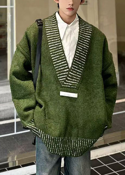 New Green V Neck Cozy Knit Sweaters Fall Qh022