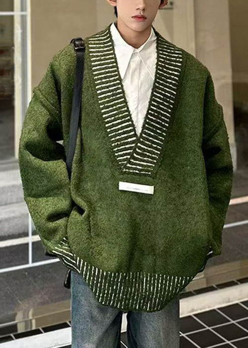 New Green V Neck Cozy Knit Sweaters Fall Qh022